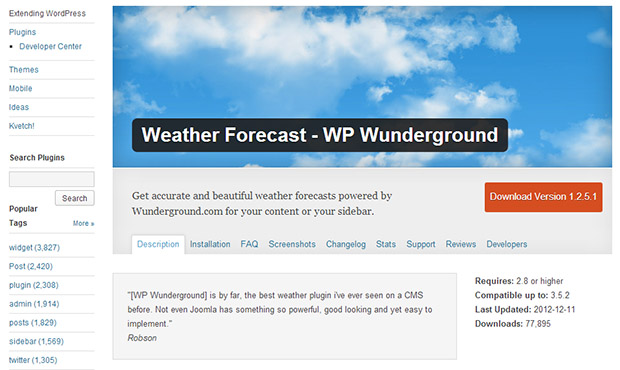Wunderground -WordPress Weather Widget